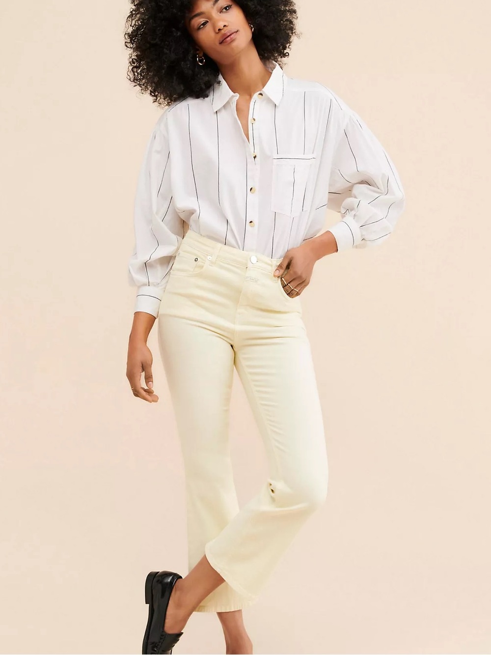 Closed Hi-Sun Cropped Flare Jeans Organic Cotton Butter Yellow NWT Size 29 Italy